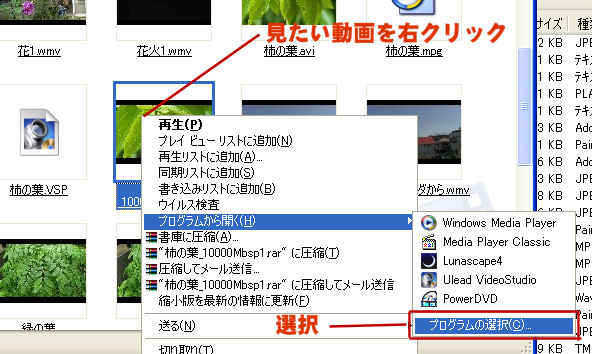 動画ファイルを右クリック