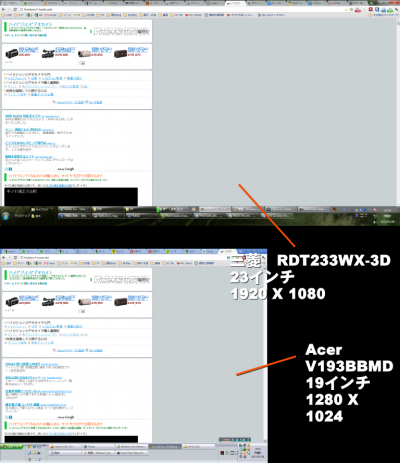 ２つのモニターを同じ解像度で比較